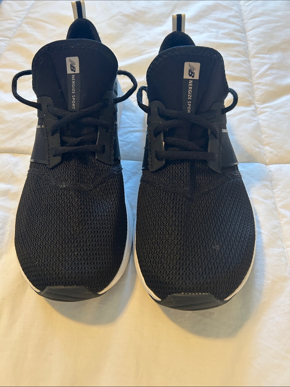 New Balance Black Athletic Knit Sneakers with White Soles